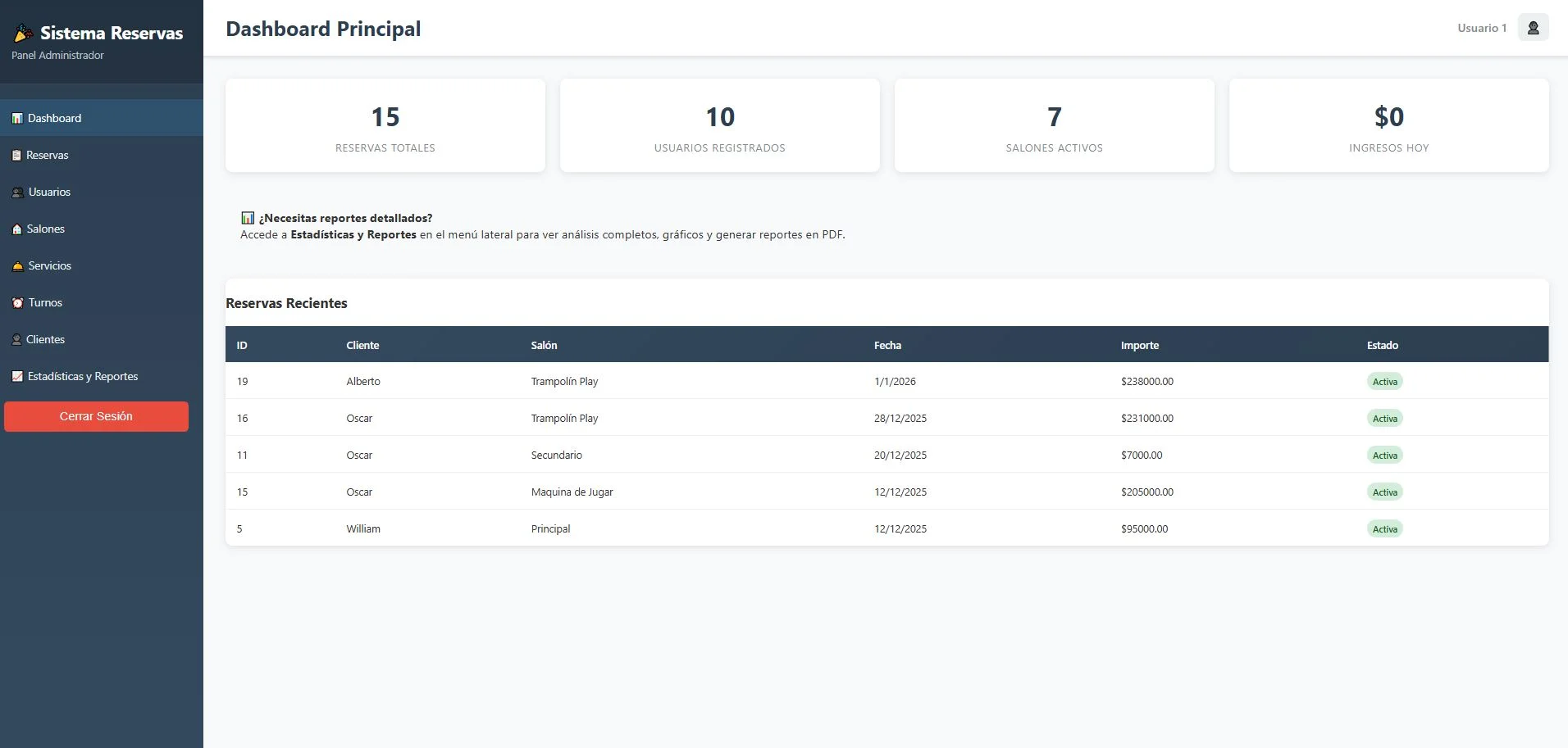 Captura del proyecto API REST - Sistema de Reservas